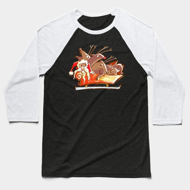 Santa and his sleigh full of lazy Reindeer Baseball T-Shirt by Dani Vittz